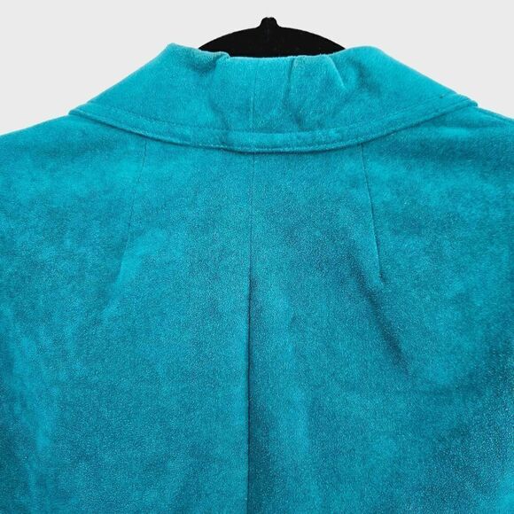 Vintage ILGWU '80s Teal Green Suede Three Button Silk Lined Blazer Jacket 8 - Picture 3 of 10